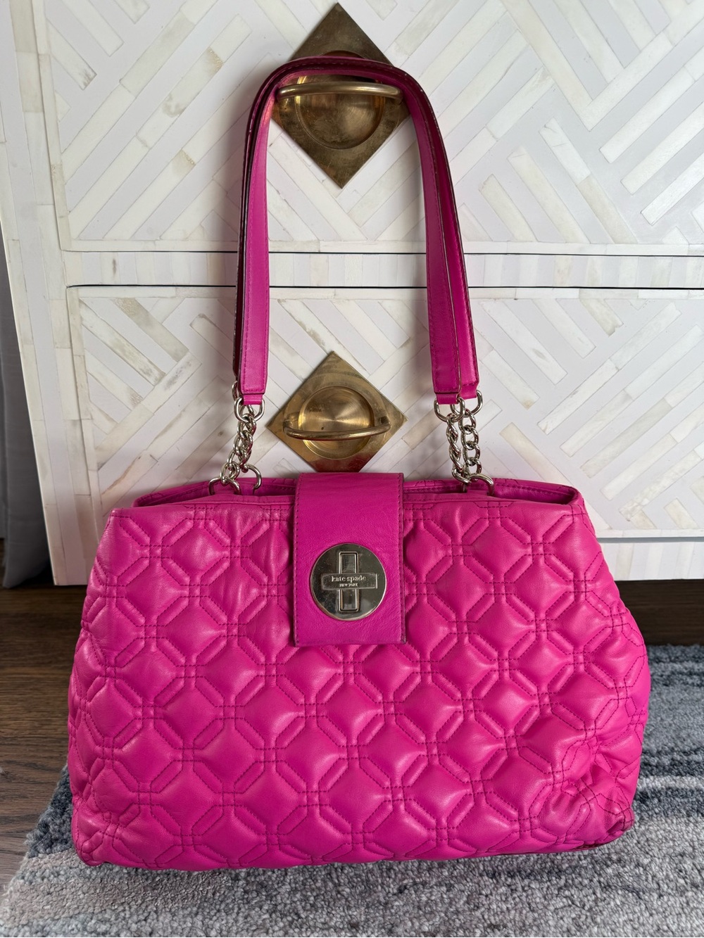 kate spade Quilted Magenta Shoulder Bag with Chain Straps